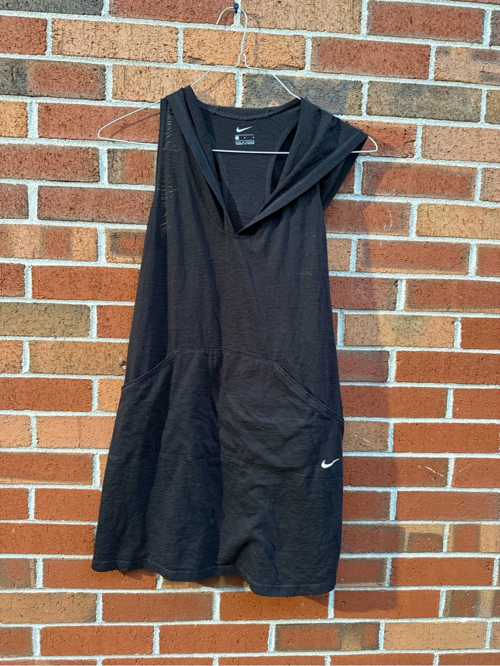 Nike Hooded Swim Cover Up Dress Black Sleeveless Kangaroo Pocket Size Large